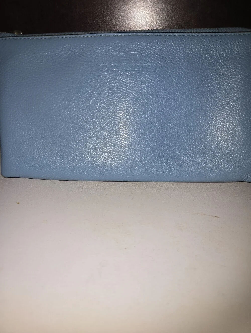 Coach Light Blue Double Leather Wristlet
